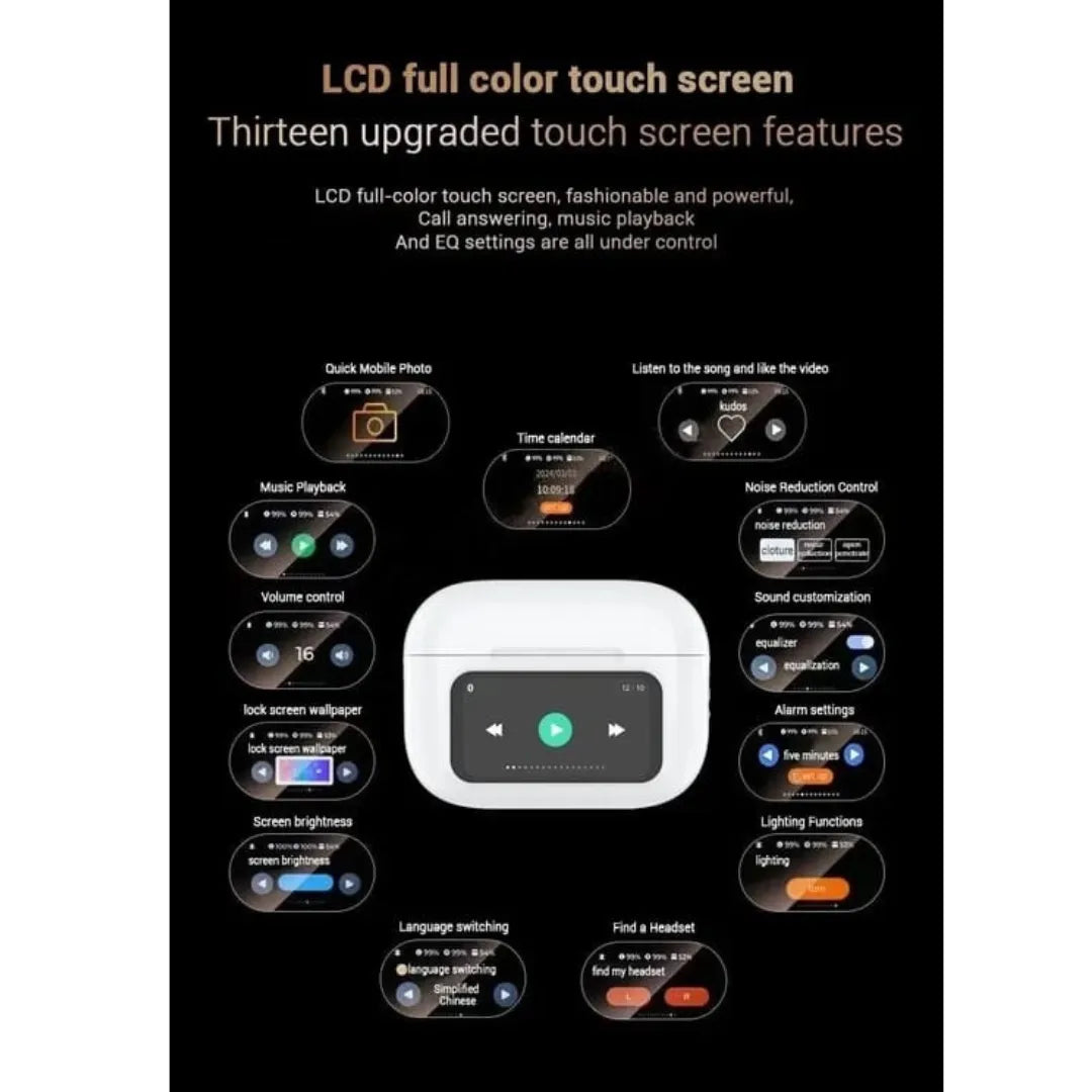 Touch Screen Wireless Earbuds with LED Display & Smart Controls